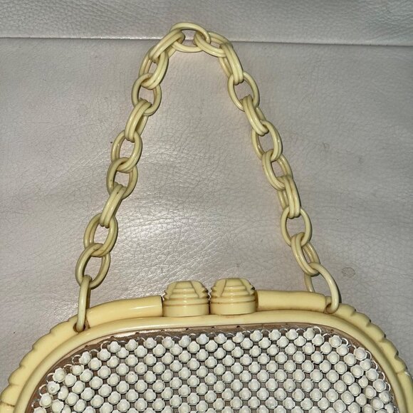 Whiting & Davis Vintage Womens Handbag Cream Bakelite Chain Handle Alumesh - Picture 5 of 7